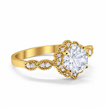 Floral Art Engagement Ring Yellow Tone, Simulated CZ 925 Sterling Silver